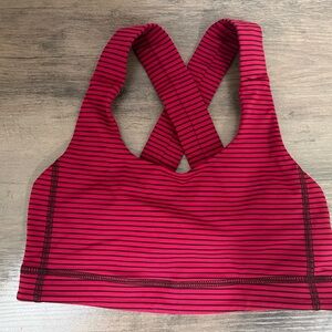 Lululemon Sports Bra Womens Hyper Stripe Cross Back Red Workout Thick Straps 4